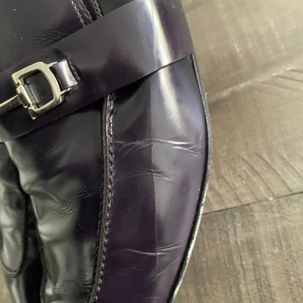 Gucci Mens Horsebit Loafers Dark Purple Leather Classis Dress Shoe Size 10.5